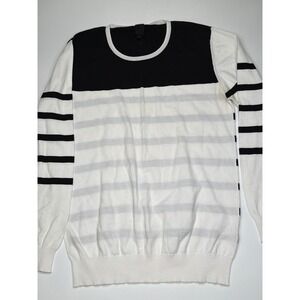 Mens Que Black White Striped Crew Neck Sweater Pullover Casual Cotton Size L